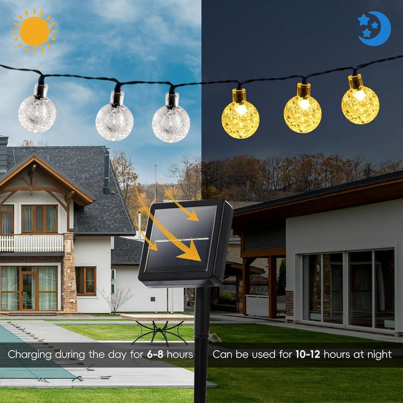 Goodia 8m-es Napelemes Kültéri Fényfüzér 40 LED-del, 8 Üzemmód, IP65 Vízálló