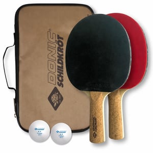 Donic-Schildkröt Persson 500 set za stolni tenis – 2 reketa s ručkom od pluta, 2 loptice, s torbom — nedostaje 1 loptica (stanje: vidi 2. sliku)