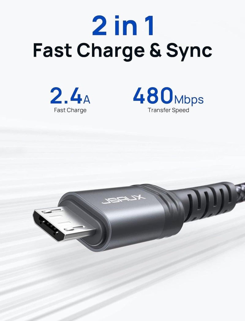 JSAUX Mikro USB Kábel Szett 2m 2db Szürke