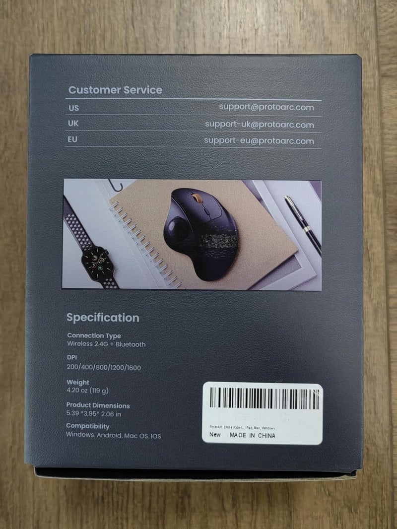 ProtoArc EM04 ergonomikus vezeték nélküli trackball egér, Bluetooth és 2.4GHz, újratölthető