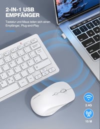 TECKNET Vezeték Nélküli Billentyűzet-Egér Szett, Német QWERTZ Kiosztás, 15m Hatótáv, Csendes Gombokkal, PC/Laptop/Smart TV Kompatibilis, Feh 2
