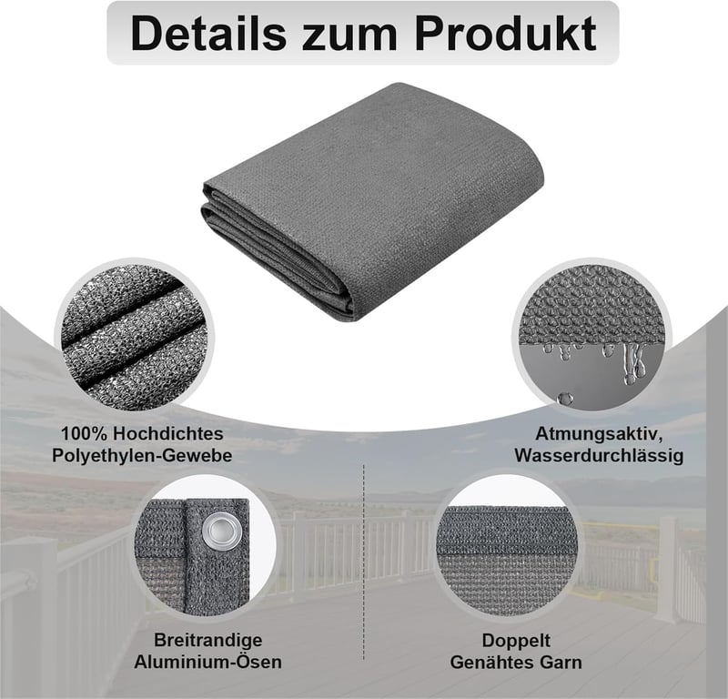 AXT SHADE Átlátszatlan Erkélytakaró HDPE Anyagból - UV Védelem, Erkélyborítás, Szélvédő Erkélyháló Kábelkötegelőkkel, 90x600 cm