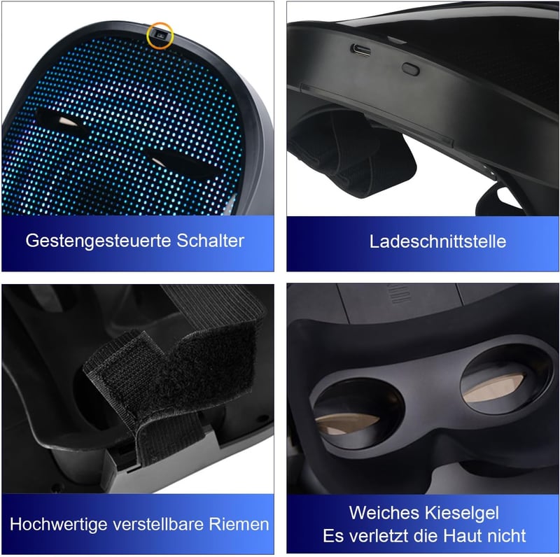 Megoo LED Maszk Bluetooth-szal, Programozható, Gesztus Vezérelhető - Farsangi, Halloween Partikra