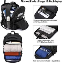 LIWAG 55L Extra Nagy Hátizsák 18,4" Laptophoz - Vízálló, Lopásbiztos Utazótáska USB Töltőporttal, Több Rekesszel, Fekete 3