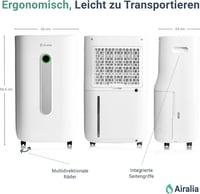 Airalia AIR-DH20 Elektromos Párátlanító 20L/nap - 6,5L Tartály, Tömlős Vízelvezetés, 195m³/óra Légáramlás, 40m² Helyiségekhez 7