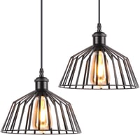 AWEKLIY Vintage Ipari Függőlámpa Szett - 2 db Fekete Fém Mennyezeti Lámpa, E27 Foglalat, Állítható Magasság, 25 cm Átmérő, Nappali, Étkező,  1