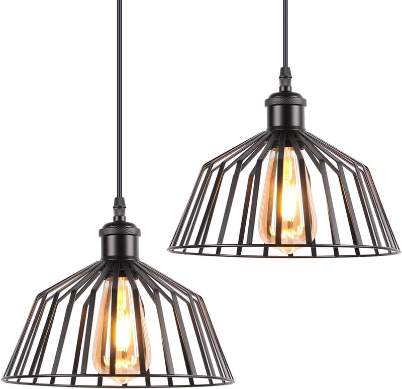 AWEKLIY Vintage Ipari Függőlámpa Szett - 2 db Fekete Fém Mennyezeti Lámpa, E27 Foglalat, Állítható Magasság, 25 cm Átmérő, Nappali, Étkező, 