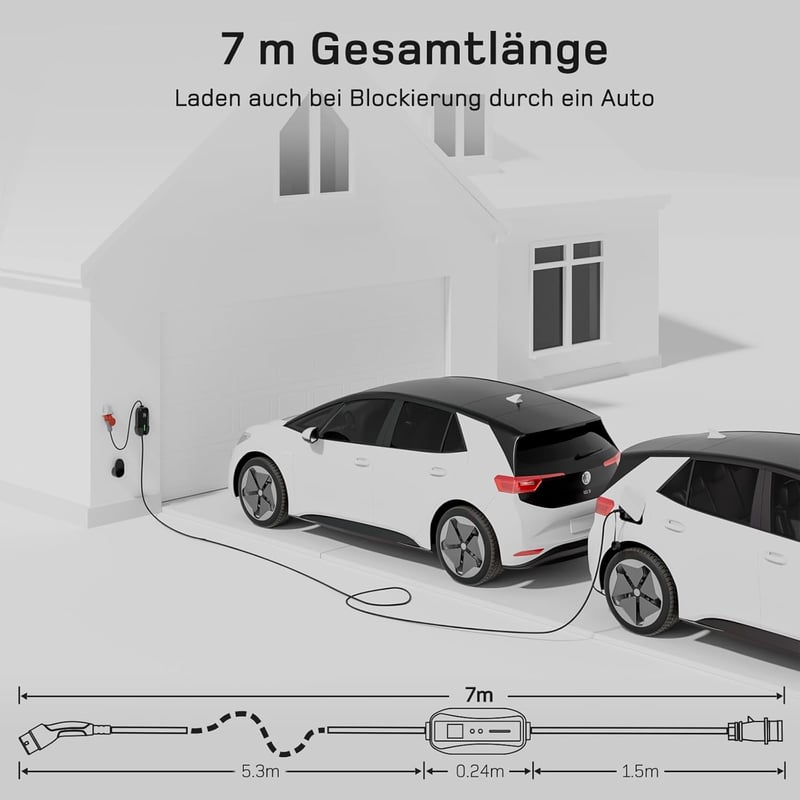 dé Mobile Wallbox 11 kW háromfázisú elektromos autó töltőállomás 7m kábellel