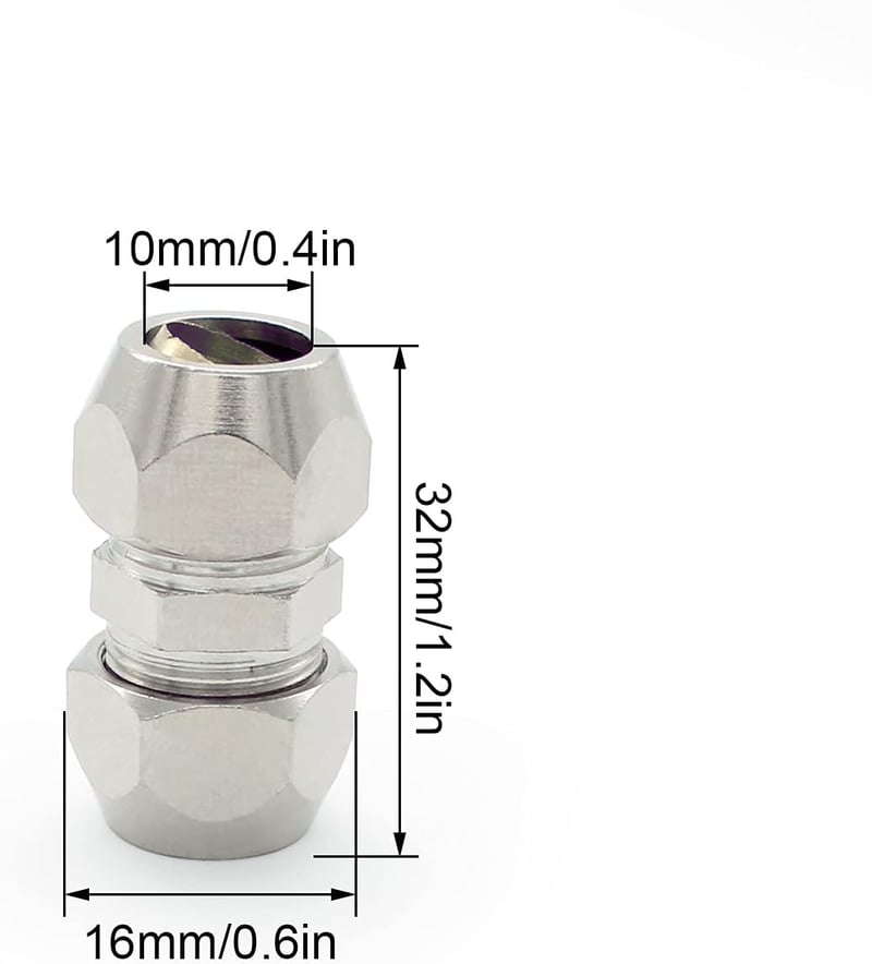 SRJQXH 2 db-os 10 mm-es Ezüst Sárgaréz Krimpelő Csatlakozó - Nikkelezett Pneumatikus Kompressziós Szerelvény Csövekhez, Légkompresszorokhoz
