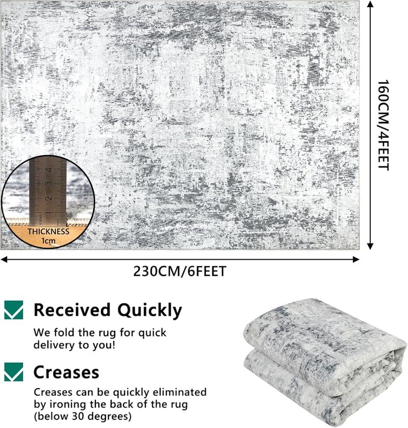 Capslpad Szürke Absztrakt Szőnyeg 160x230 cm - Csúszásmentes Rövid Szálú Műgyapjú Szőnyeg Nappali, Hálószoba, Iroda Dekorációhoz - Mosható M