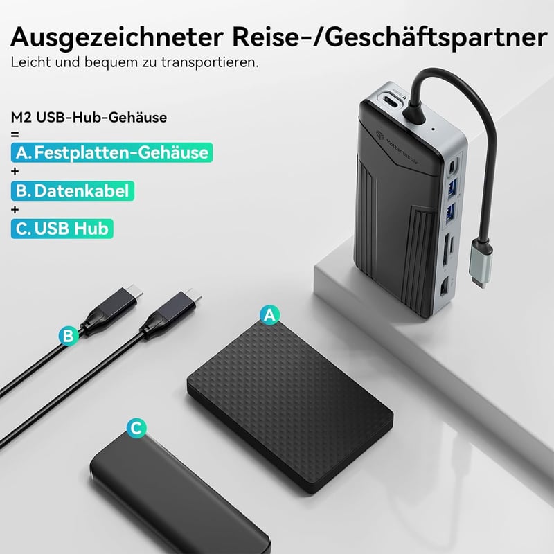 Yottamaster 8-in-1 USB-C Dokkoló M.2 NVMe SSD Házzal, 10Gbps Adatátvitel, 4K@60Hz HDMI, 100W PD Töltés, Kártyaolvasó, Windows/Mac