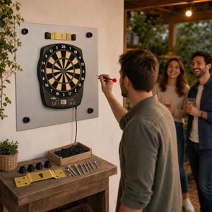 Darts set za kućne turnire: elektronička ploča + zidni nosač + zaštita za zid + 200 vrhova
