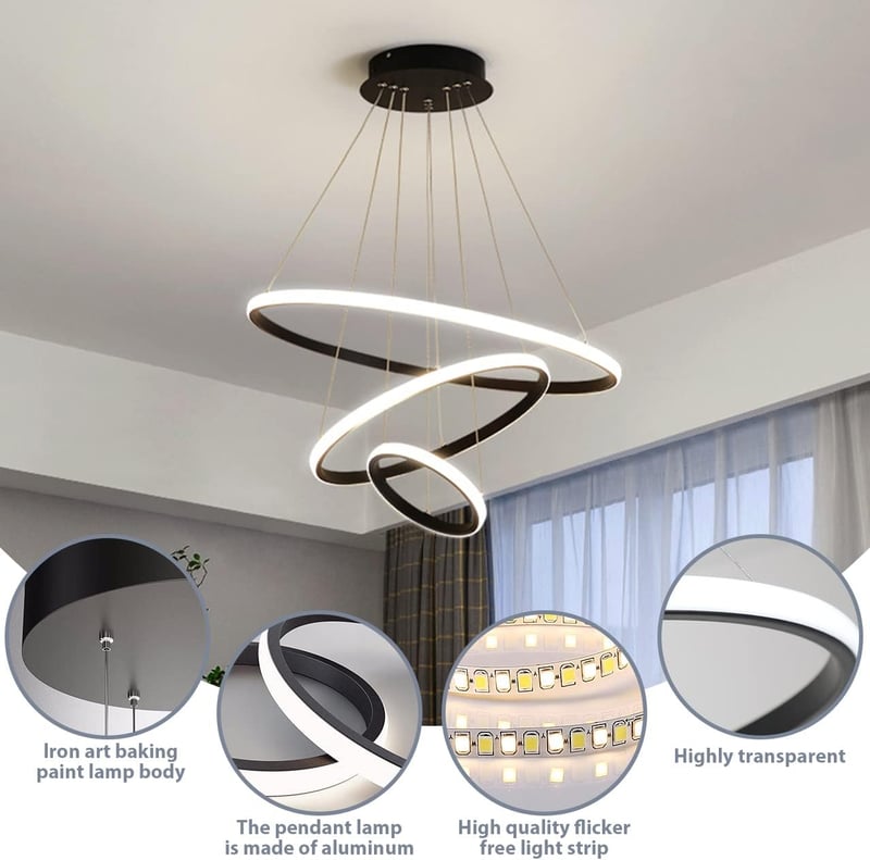 KSIBNW LED Függőlámpa - 3 Gyűrűs Arany Mennyezeti Lámpa Távirányítóval és Applikációval, Fényerőszabályozható, Állítható Magasságú, 2700K-65