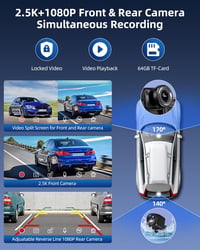 Jansite 10,26" Vezeték Nélküli CarPlay Android Autós Kijelző 2.5K Fedélzeti Kamerával, Tolatókamerával, Bluetooth, Mirror Link, 64GB TF Kárt 3