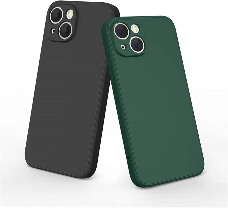 iPhone 14 Szilikon Tok Mikroszálas Béléssel, 2db-os Szett Fekete-Zöld