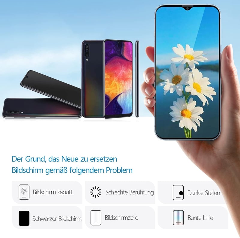 RongZy Samsung Galaxy A50 LCD Kijelző és Érintőképernyő Csere - OLED Fekete Kerettel - Kompatibilis A505FN/DS A505F Modellekkel - Szerszámok