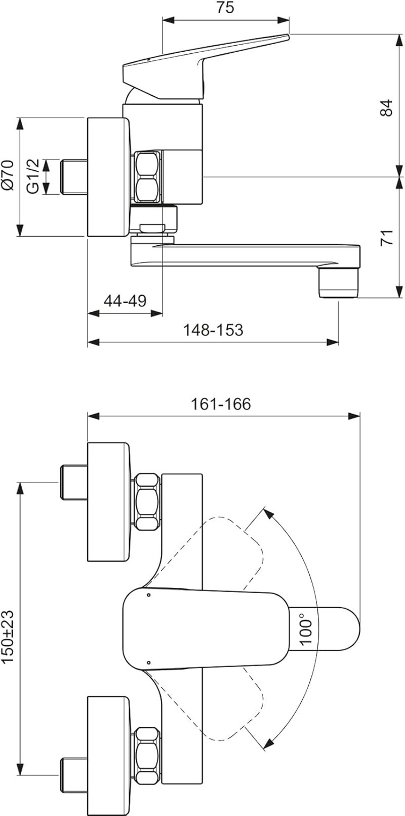 Ideal Standard Ceraplan BD241AA Fali Mosdó Csaptelep - Króm, Víztakarékos Rendszerrel, Sárgaréz, Egykaros Kivitel, Felületre Szerelhető