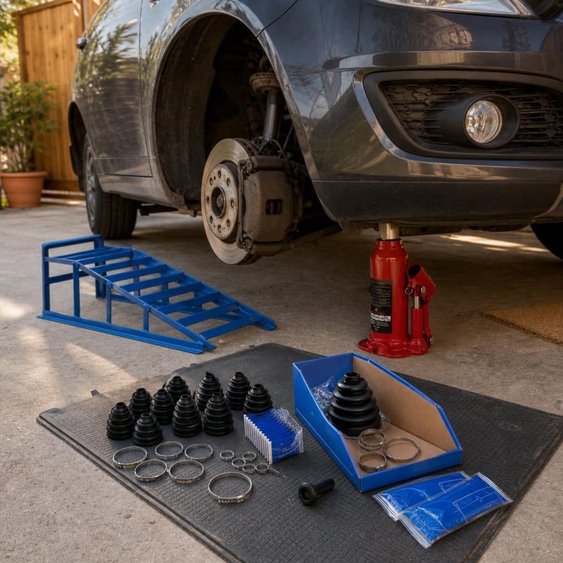 Set reparații auto: 1x burduf planetară + 1x set protecție articulație + cric 4t + rampă auto