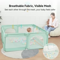 COMOMY XXL Bébi Járóka 180x200x66 cm - Gyerekeknek Puha Hálóval, Csúszásgátló Oxford Aljjal, Labdákkal, Mini Kosárral és 4 Húzógyűrűvel, Söt - 180x200x66cm, dark green 3