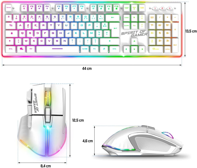 Spirit of Gamer x MK600 Vezeték Nélküli Félmechanikus Gamer Billentyűzet és Egér Szett - Fehér, RGB, 4800 DPI, Újratölthető, PC/PS4/PS5/Xbox