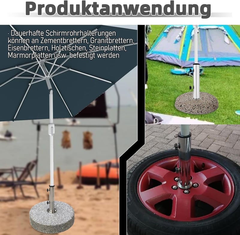 Univerzális Napernyőtalp Adapter Készlet 3 Szűkítőgyűrűvel (48/38/32 mm) - Gránit, Vas és Cement Talphoz Kompatibilis Napernyőtartó Hüv