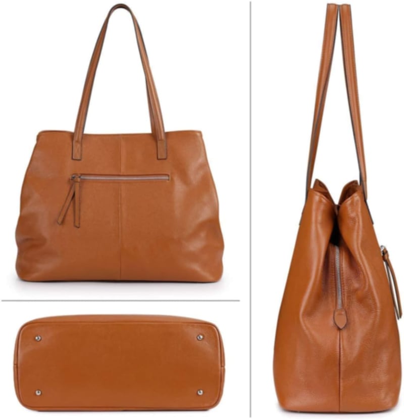 S-ZONE Valódi Bőr Női Táska - Nagy Méretű Shopper Válltáska 13" Laptoptartóval