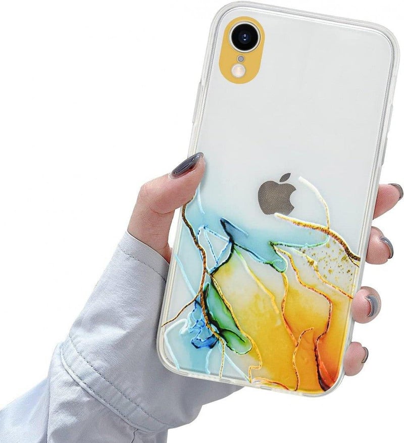 iPhone XR Művészi Márvány Mintás Ütésálló Tok - Fehér