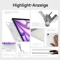 HOU iPad Air 13 és Pro 12.9 Billentyűzetes Tok - QWERTZ, Érintőpaddal, 7 Színű Háttérvilágítással, Mágneses Dizájn, Fehér - Kompatibilis M3/ 4