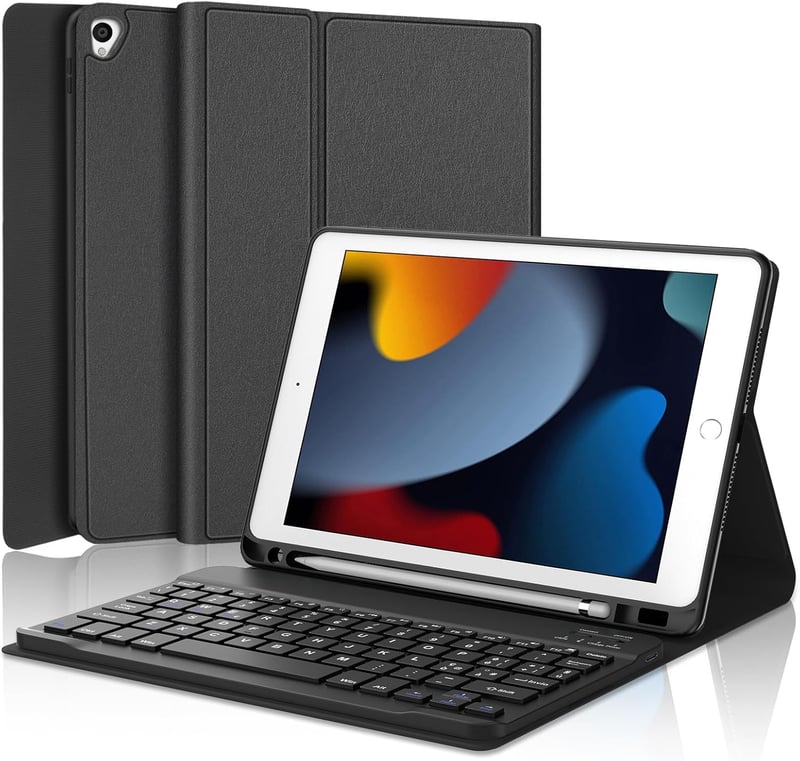 KVAGO iPad 10,2" olasz billentyűzetes tok - Bluetooth, mágneses, levehető, fekete
