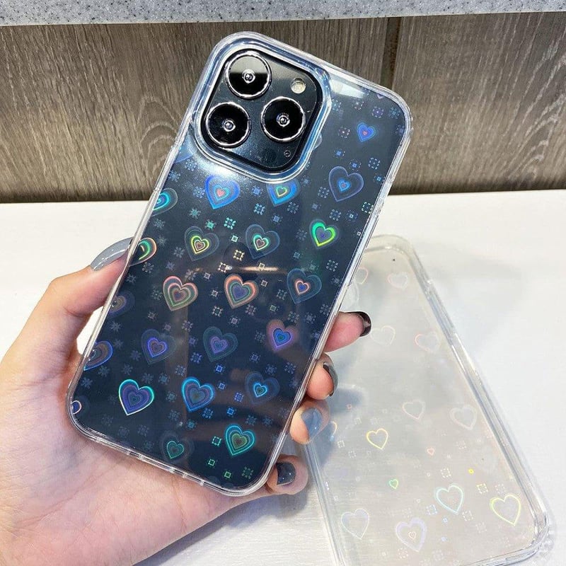 iPhone 13 Pro Max átlátszó, szívecskés szilikon védőtok, ütésálló