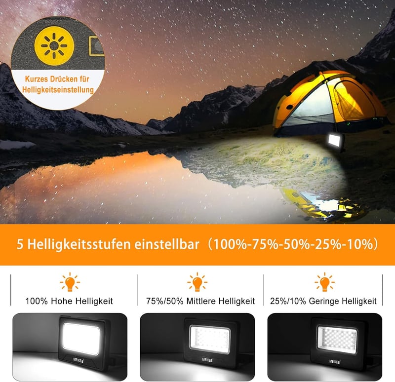 MEIKEE 80W LED Munkalámpa 12000 mAh Akkumulátorral - 4 Világítási Mód, 5 Fényerőszint, USB/Napelemes Töltés, Mágneses, Kempingezéshez, Szere