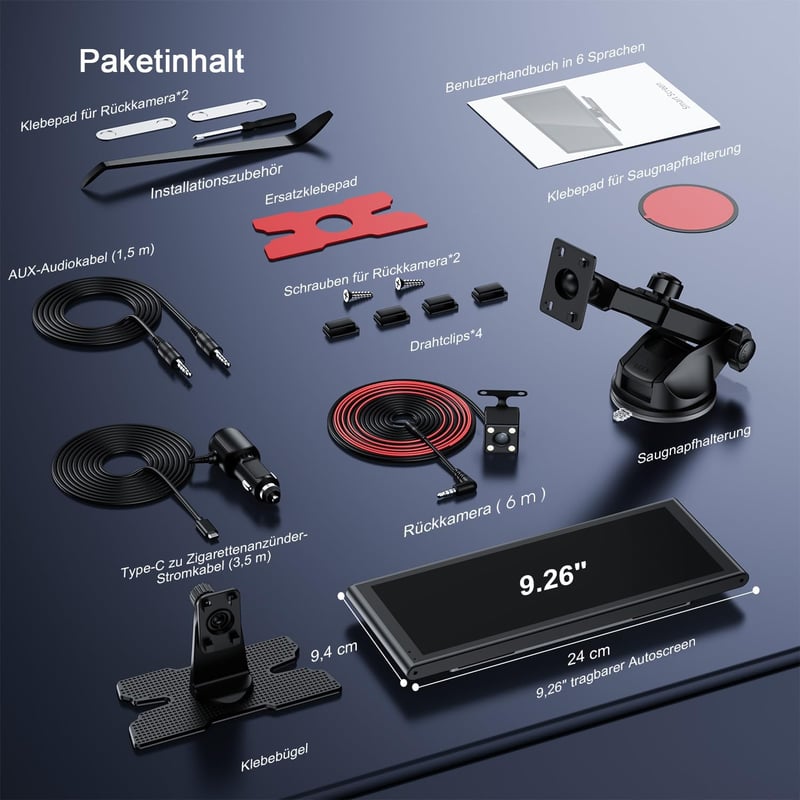 Avylet 9,26" Vezeték Nélküli CarPlay Kijelző Apple CarPlay & Android Auto Támogatással, IP67 Tolatókamerával, GPS Navigációval, Bluetooth