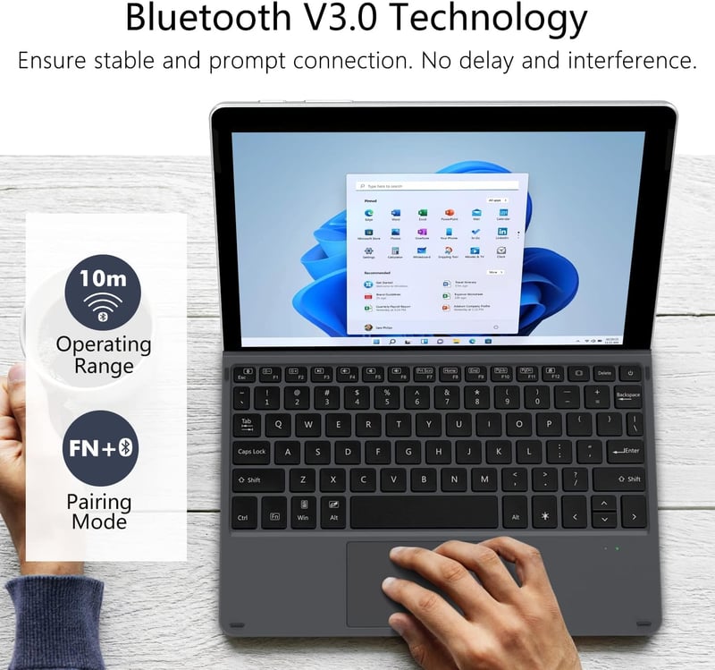 MoKo Bluetooth Billentyűzet Tok Surface Go 4/3/2/2018 Modellekhez, 7 Színű LED Háttérvilágítás, Érintőpaddal, Újratölthető Akkumulátor, Feke