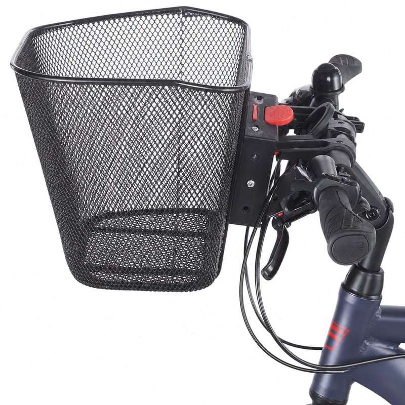 Držiak na riadidlá pre elektrobicykel Fischer – chýba 1 zo 4 skrutiek na rýchloupínacom držiaku a košíku (stav: pozri 2. obrázok)