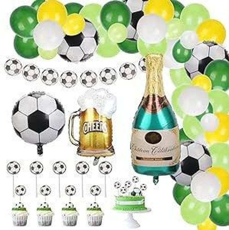 Foci Parti Szett 56 db - Lufik, Cupcake Díszek, Születésnapi Kellékek