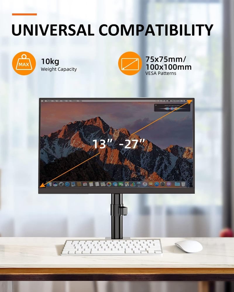 Suptek Monitortartó Konzol 13-27" Képernyőkhöz | Asztali Monitorállvány 10kg-ig | 360° Forgatható, Dönthető, Állítható Magasságú | VESA 75x7