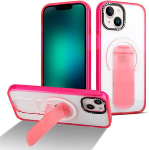 HAOBOBRO Prozirna maska za iPhone 15 s ugrađenim stalkom - MagSafe kompatibilna tanka zaštitna maska, silikonski TPU okvir otporan na udarce, prozirna pozadina, ružičasta