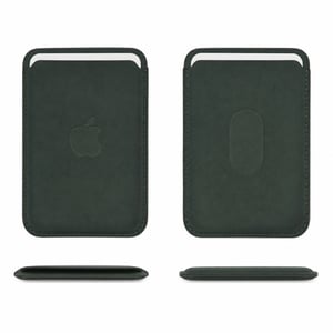 Portofel Apple iPhone FineWoven cu MagSafe – suport de carduri de culoare verde mușchi, cu urme vizibile de utilizare