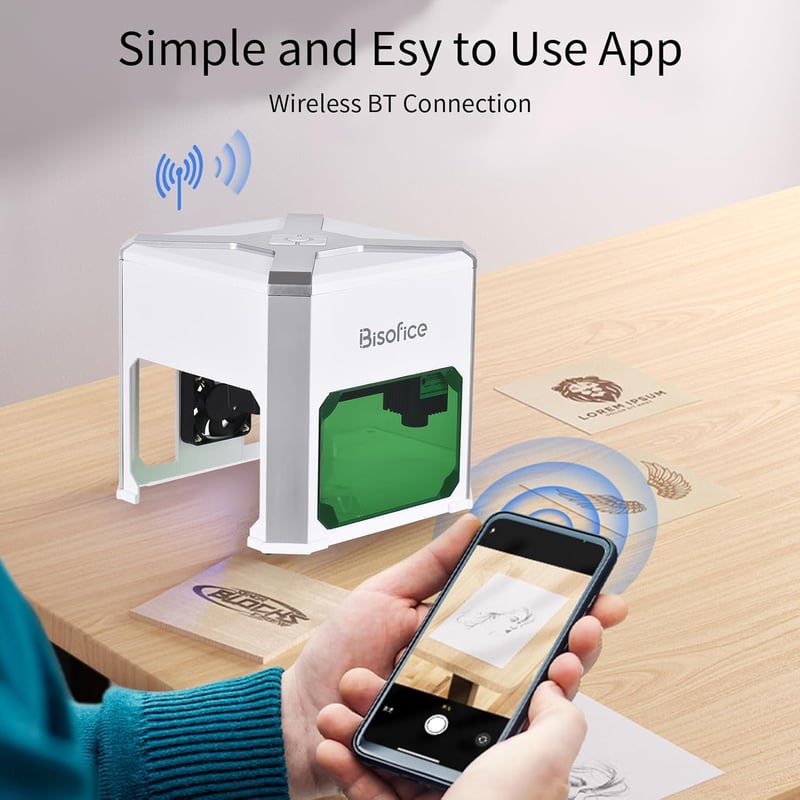 LaserPro K6 3W Mini Lézergravírozó Gép 80x80mm - Bluetooth, 0.05mm Pontosság, Fa, Bőr, Papír