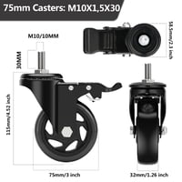 RRIUTO Bútor Görgő Fékkel - 75 mm Forgó Kerekek M10x30 mm Csavarral, 360° Forgás, Dupla Csapágy, 4 db Teherbíró Kerék Bútorokhoz, 400 kg Teh 2