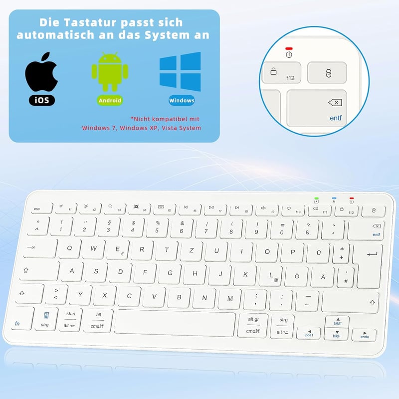 Qulose ultravékony ergonomikus bluetooth billentyűzet iPadhez - német QWERTZ, fehér