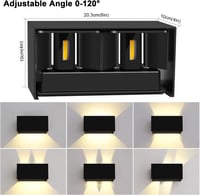Kingwen 20W LED Kültéri-Beltéri Állítható Fekete Fali Lámpa IP65 Vízálló 2