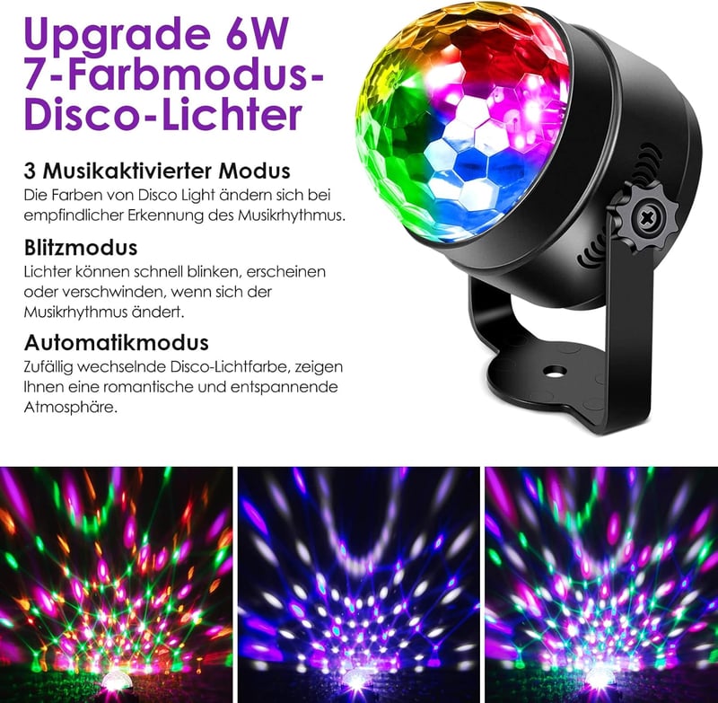 Litake LED Diszkógömb Szett - 7 Színű, Zenére Mozgó Partyfény (2db)