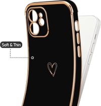 iPhone 11 Fekete Szilikon Tok Arany Szívecskékkel - Ütésálló, Lányos Dizájn 3