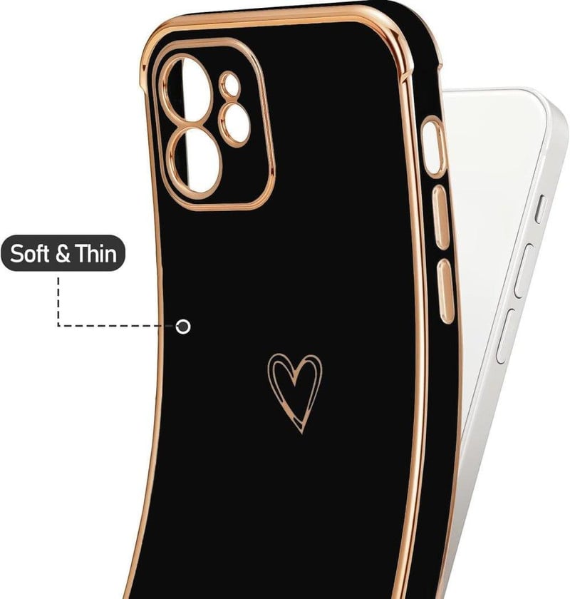 iPhone 11 Fekete Szilikon Tok Arany Szívecskékkel - Ütésálló, Lányos Dizájn