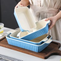 MALACASA 4 részes porcelán sütőtál készlet, kék, 9-13,3" méretben, hőálló edények fülekkel, mosogatógépben és fagyasztóban használható 7