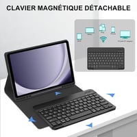 FARYODI Billentyűzetes Tok Samsung Galaxy Tab A9+ 11" 2023 Tablethez - Francia AZERTY Kiosztás, Stifttartóval, Fekete Védőtok (SM-X210/X216/ 3