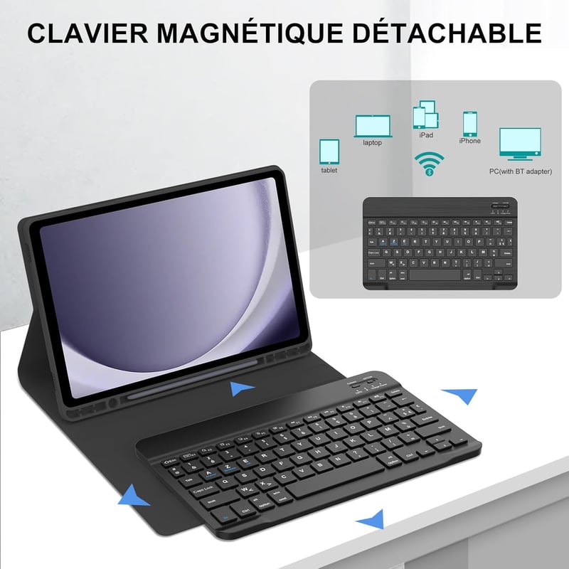 FARYODI Billentyűzetes Tok Samsung Galaxy Tab A9+ 11" 2023 Tablethez - Francia AZERTY Kiosztás, Stifttartóval, Fekete Védőtok (SM-X210/X216/