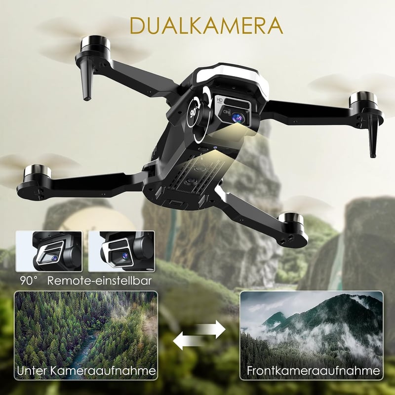 CHUBORY A68 WiFi FPV drón 2K HD kamerával kezdőknek, automatikus lebegés, 3D bukfenc, headless, pályarepülés, 2 akkumulátor