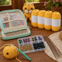 Amigurumi indulócsomag: 90 db biztonsági szem-orr + 5×50 g pamutfonal + 4 mm-es tűkészlet + tűtartó 1